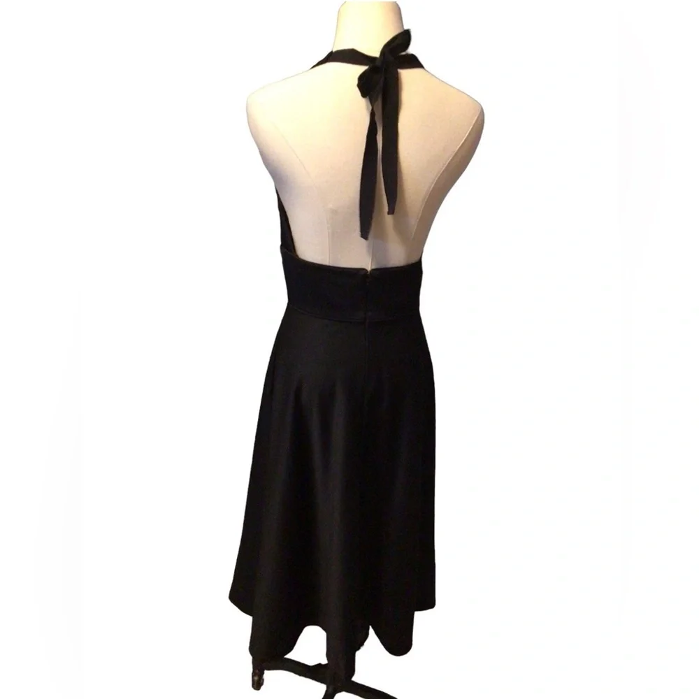 J Crew New Size 4 Black Wool Halter Plunge‎ Neck Fit Flare Cocktail Dress